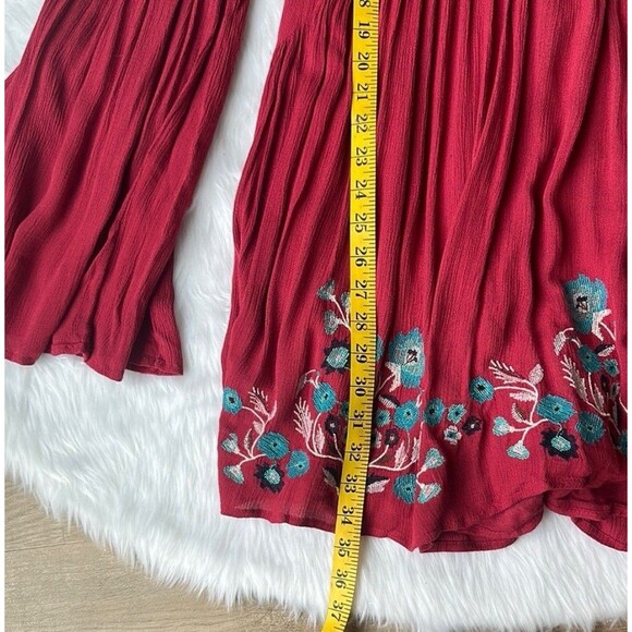 $148 NWT FREE PEOPLE SIZE S FLORAL EMBROIDERED BELL SLEEVES MINI DRESS RED Sz S - Picture 10 of 10